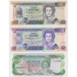 Belize (3), 10 Dollars and 2 Dollars dated 1st May 1990, 1 Dollar dated 1st January 1987, all