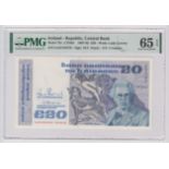 Ireland Republic 20 Pounds dated 24th January 1991 serial LGD 152576 (PMI LTN83, Pick73c) in PMG