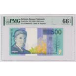 Belgium 500 Francs issued 1998, serial No. 42100050191 (TBB B592a, Pick149) in PMG holder graded