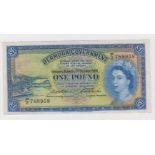 Bermuda 1 Pound dated 1st October 1966, portrait Queen Elizabeth II at right, serial P/2 788958 (TBB
