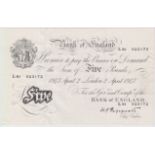 Peppiatt 5 Pounds dated 2nd April 1947, serial L81 023172, London issue on thin paper (B264,