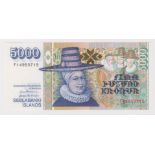 Iceland 5000 Kronur dated 2001, serial F14955715 (TBB B816c, Pick60) Uncirculated