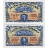Scotland, Commercial Bank 1 Pound (2) dated 31st May 1932, a consecutively numbered pair of early