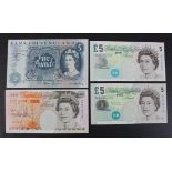 Bank of England (4), Fforde 5 Pounds issued 1967 serial 14C 420652 (B314), Kentfield 10 Pounds