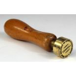 Scotland, Clydesdale & North of Scotland Bank hand stamp, Larbert branch, wooden handle and brass