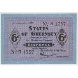 Guernsey 6 Pence dated 1st January 1942, German Occupation issue during WW2, printed on blue