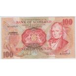 Scotland, Bank of Scotland 100 Pounds dated 14th February 1990, signed Risk & Burt, serial