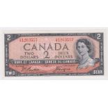 Canada 2 Dollars dated 1954, 'Devil's Face Hairdo', signed Beattie & Coyne, serial G/B 1263557 (