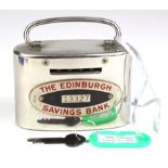 Scotland, Money box Edinburgh Savings Bank, oval metal box number 13327 with key, very good