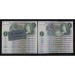 Page 1 Pound (20) issued 1970, 5 x consecutively numbered runs and pairs, one with original Barclays