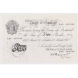 Peppiatt 5 Pounds dated 17th March 1947, serial L67 057726, London issue on thin paper, a