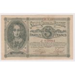 Belgium 5 Francs dated 26th May 1916, very early date, issued during German Occupation WW1, serial J