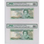 East Caribbean 5 Dollars (2) issued 1988 - 1993, Suffix 'A' fof Antigua, serial B269163A &