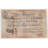 Henry Hase 1 Pound dated 23rd March 1820, serial No. 62945 (B201b, Pick190) ink annotations on