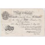 Catterns 5 Pounds dated 2nd May 1931, scarce Birmingham branch note, serial 463/U 13129 (B228a,