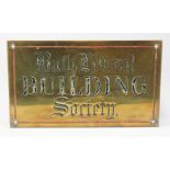 Bath Liberal Building Society brass sign, lettering and design engraved into the metal and