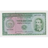 Cape Verde 20 Escudos dated 4th April 1972, serial no. 1471525 (Pick52a) tiny dent on one corner,