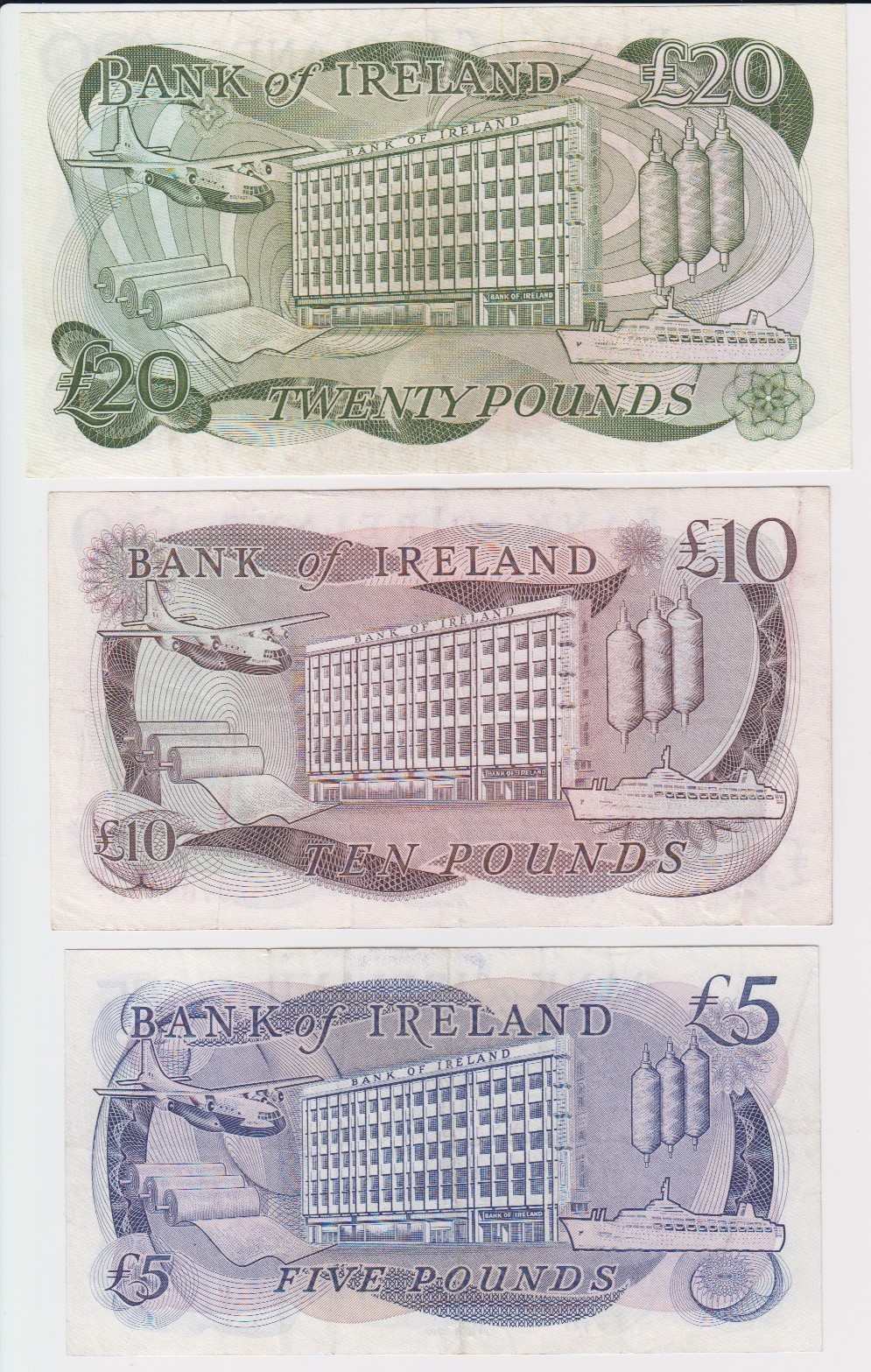 Northern Ireland, Bank of Ireland (3) 20 Pounds, 10 Pounds and 5 Pounds issued 1985, signed D.J. - Image 2 of 2