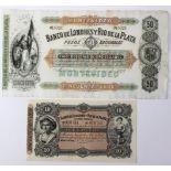 Uruguay (2), Banco de Londres y Rio de la Plata 50 Pesos & 10 Pesos dated 1st January 1872 and 1st