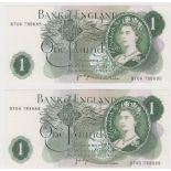 ERROR Page 1 Pound (2) issued 1970, scarce consecutively numbered pair of mismatched serial numbers,