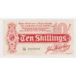 Bradbury 10 Shillings issued 1914, Royal Cypher watermark, serial A/4 224080, No. with dash (T9,