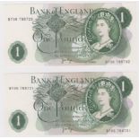 ERROR Page 1 Pound (2) issued 1970, scarce consecutively numbered pair of mismatched serial numbers,