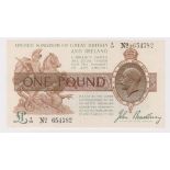Bradbury 1 Pound issued 1917, CONTROL NOTE 'Z' prefix, serial Z/19 654782 (T16, Pick351) cleaned &