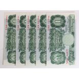 Peppiatt 1 Pound (5) issued 1948, with security thread, a consecutively numbered run of 4 notes