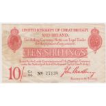 Bradbury 10 Shillings issued 1915, 5 digit serial number C2/35 77138, a consecutively numbered