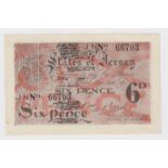 Jersey 6 Pence issued 1941 - 1942, German Occupation issue during WW2, serial number 66703 (TBB