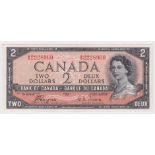 Canada 2 Dollars dated 1954, 'Devil's Face Hairdo', signed Coyne & Towers, serial A/B 2228960 (TBB