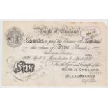 Harvey 5 Pounds dated 5th April 1921, scarce Manchester branch note, serial U/14 54635 (B209af,