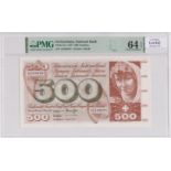 Switzerland 500 Franken dated 7th February 1974, last date of issue, serial 12J 33673 (TBB B335o,