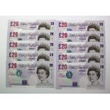 Lowther 20 Pounds (10) issued 1999, a consecutively numbered run serial BH17 071790 - BH17 071799 (