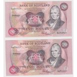 Scotland, Bank of Scotland 20 Pounds (2) dated 1st July 1991, signed Pattullo & Burt, serial Q489451