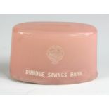 Scotland, Money box Dundee Savings Bank, oval plastic/acrylic box without key, base is locked, small