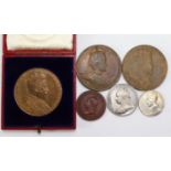 British Commemorative Medals (6): 3x official large bronze Edward VII Coronation 1902, nEF-EF, one