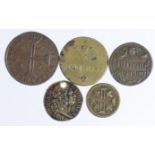 Coin Weights (5) brass: British weights for Portuese gold coins: 3x Moidore including Withers 1486