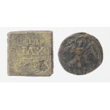 Coin Weights (2) brass: James I Angel weight uniface Fine, and 1606 Spur Ryal of 15 Shillings weight