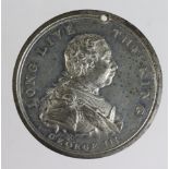 British Commemorative Medal, white metal d.47mm: George III Jubilee 1810, by Halliday, GVF, holed.