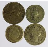 Coin Weights (4) brass: George III portrait Guinea weights, all different types including Withers