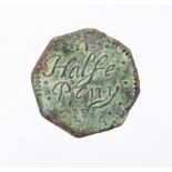 17th century token for Brent Pelham, Hertfordshire. Octagonal and copper for Ralph Wheeler (only