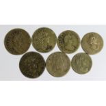 Coin Weights (7) brass: William III portrait weights: 4x Guinea, 3x Half Guinea, including 3x