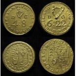 Coin Weights (2) brass: George II Irish Standard Guinea weight 1751 GVF, and similar 2-Guinea weight