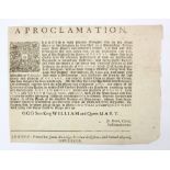 Proclamation. An original proclamation document, dated 1689, by Prince William of Orange, announcing