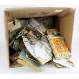 Box containing large quantity of cigarette & trade cards, in albums, boxes, bags, tins & loose,