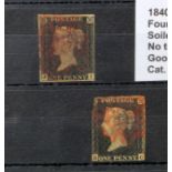 GB - 1840 Penny Black Plate 2 (J-I) four margins, soiled appearance, no thins or creases. Good used,