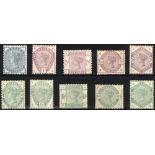 GB - 1888 set QV SG187/196, one two halfpenny with light gum foxing, 4d light crease, odd tone