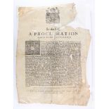 Proclamation. An original proclamation document, dated 1660, by Charles II, against the rebels in