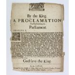 Proclamation. An original proclamation document, dated 1667, by Charles II, announcing the need